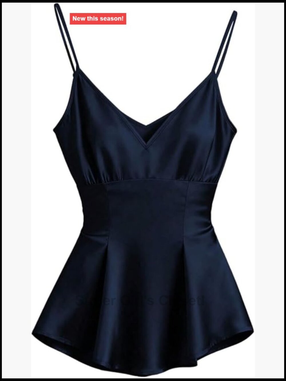 Satin V Neck Spaghetti Strap Peplum Tank Top Dressy Silk Blouse